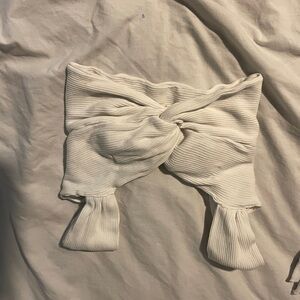 SHEIN Cream Ribbed Twist Front Crop Top